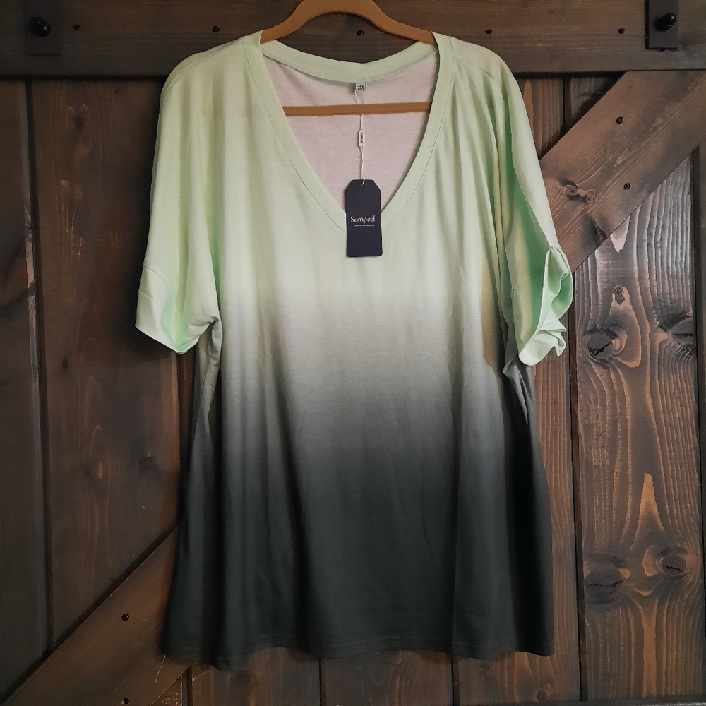 2x Sampeel ombre green v-neck top nwt